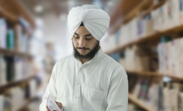 man in library