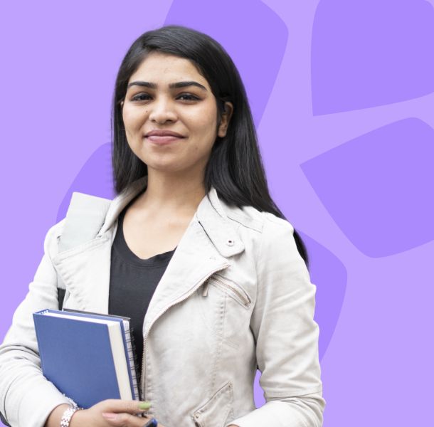 Student with purple background